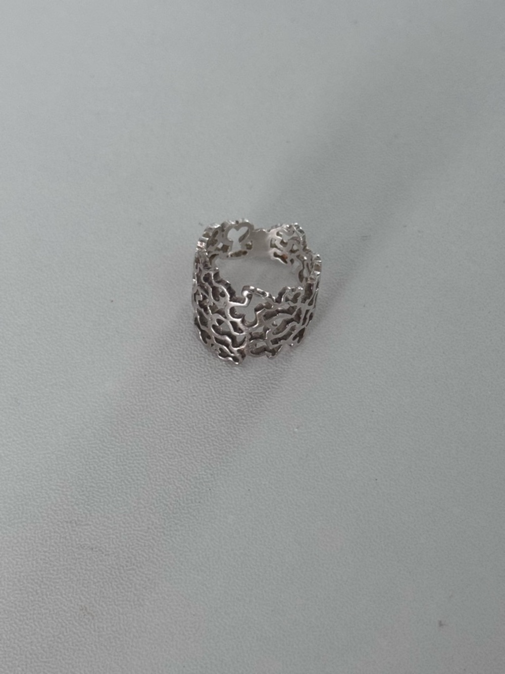 Tous Silver Floral Openwork Wide Band Ring